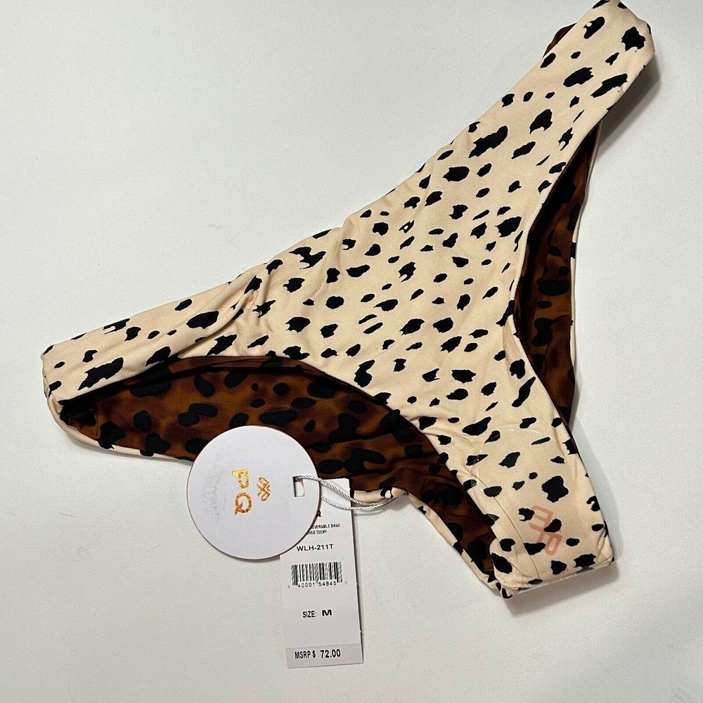 PilyQ PQ Wild Heart Reversible Animal Print Ruched Swim Bikini Bottom Size M NWT